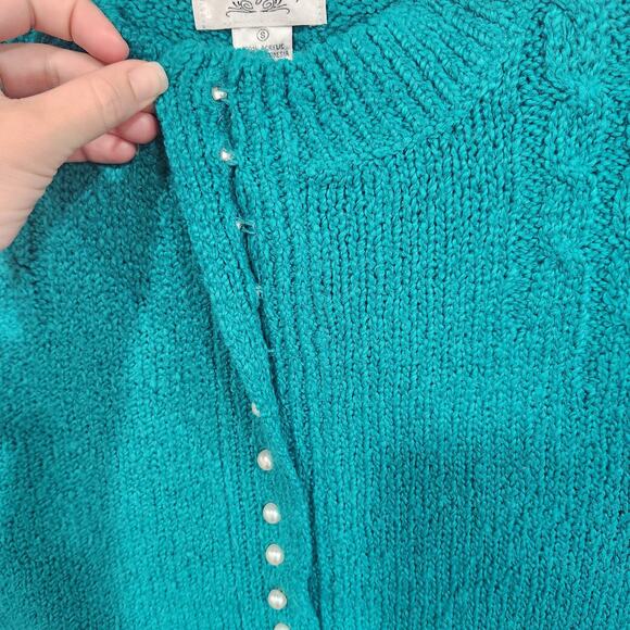 Womens Small Vintage 80's Green Knit Turtleneck Sweater Cardigan Kimberly Hope - Picture 6 of 10